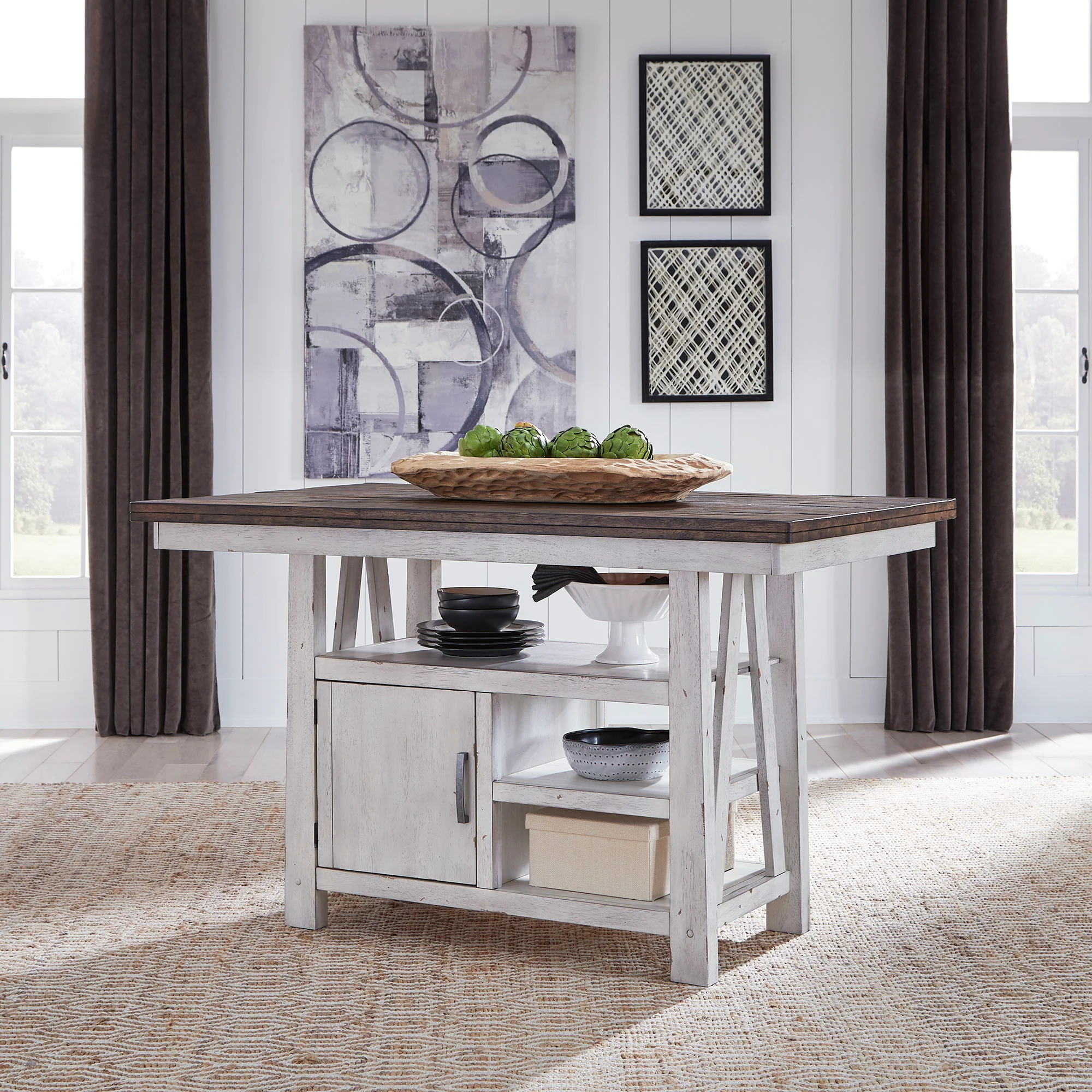 Farmhouse - 5 Piece Gathering Table Set - Two Tone White / Wood Tone - Image 2