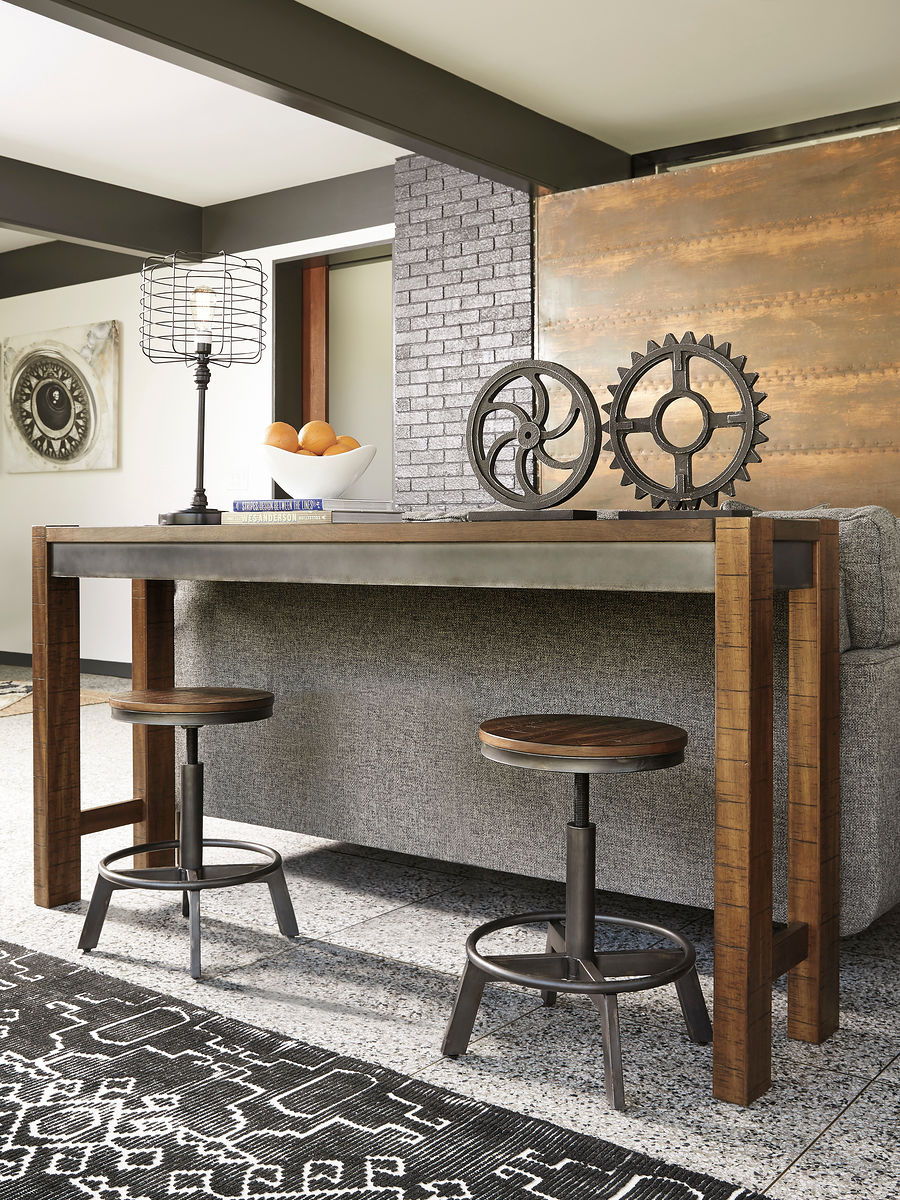 Torjin – 3 Pc. – Long Counter Table, 2 Stools – Dark Brown