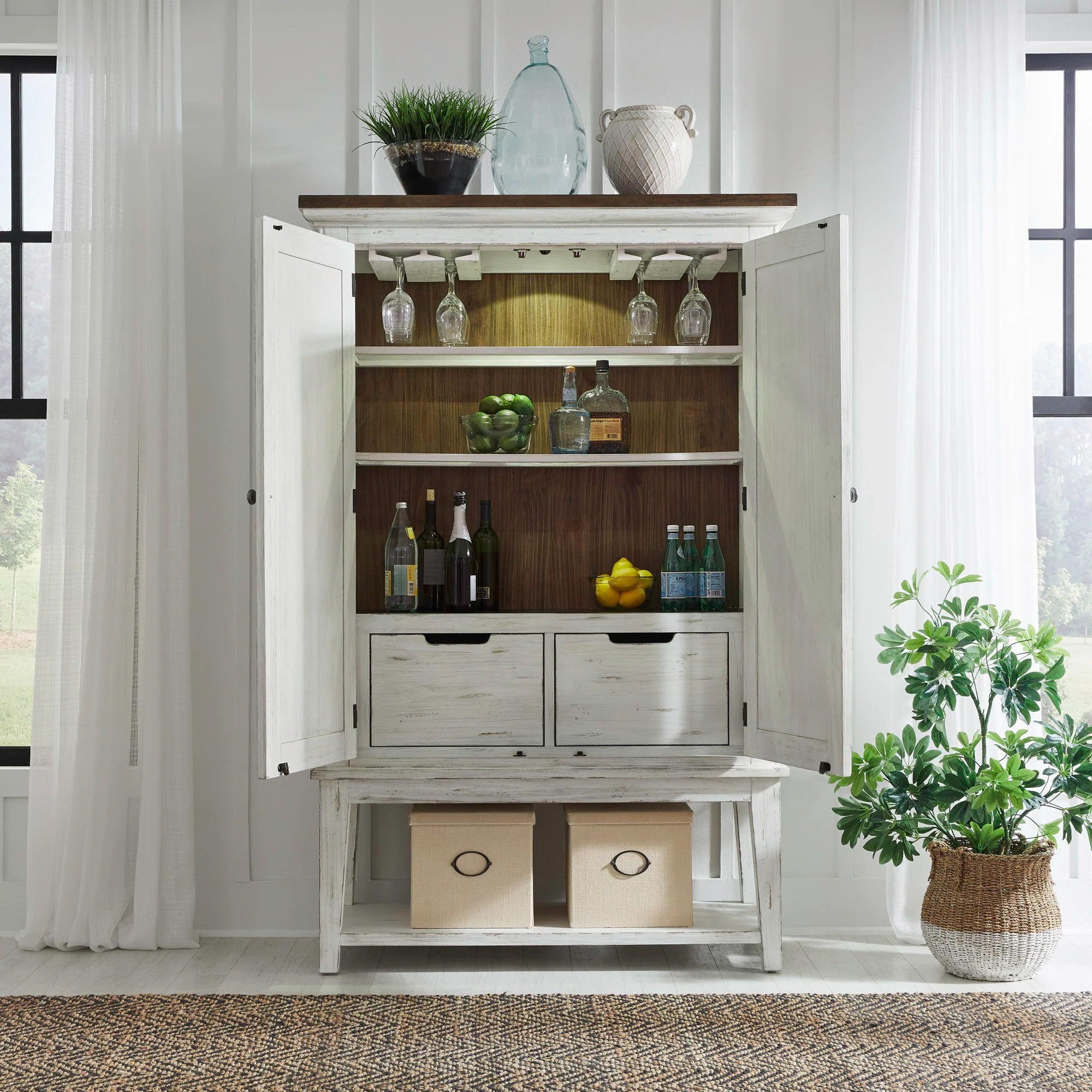 River Place - Bar Cabinet - Riverstone White & Tobacco - Image 2