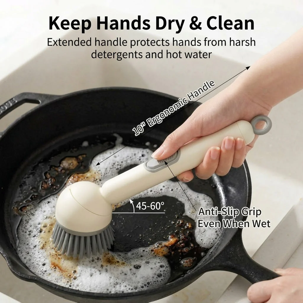 Press Clean Soap Dispensing Pot Scrub Brush - Image 2