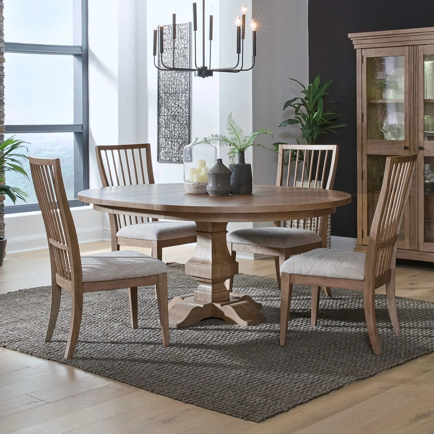 Haven Hills – 5 Piece Pedestal Table Set – Camel Beige