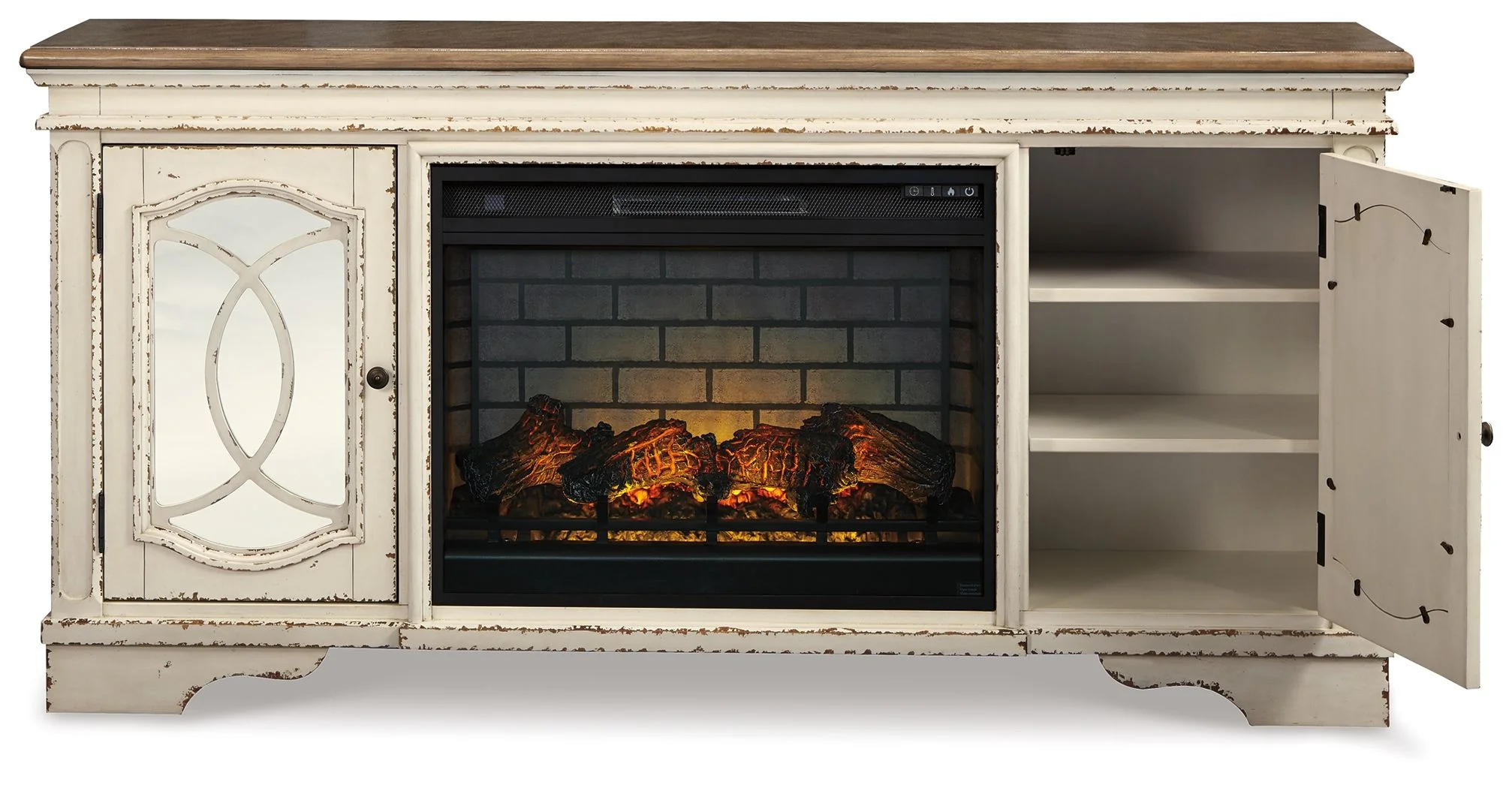 Realyn - 2 Pc. - 74" TV Stand With Electric Infrared Fireplace Insert - Chipped White - Image 2