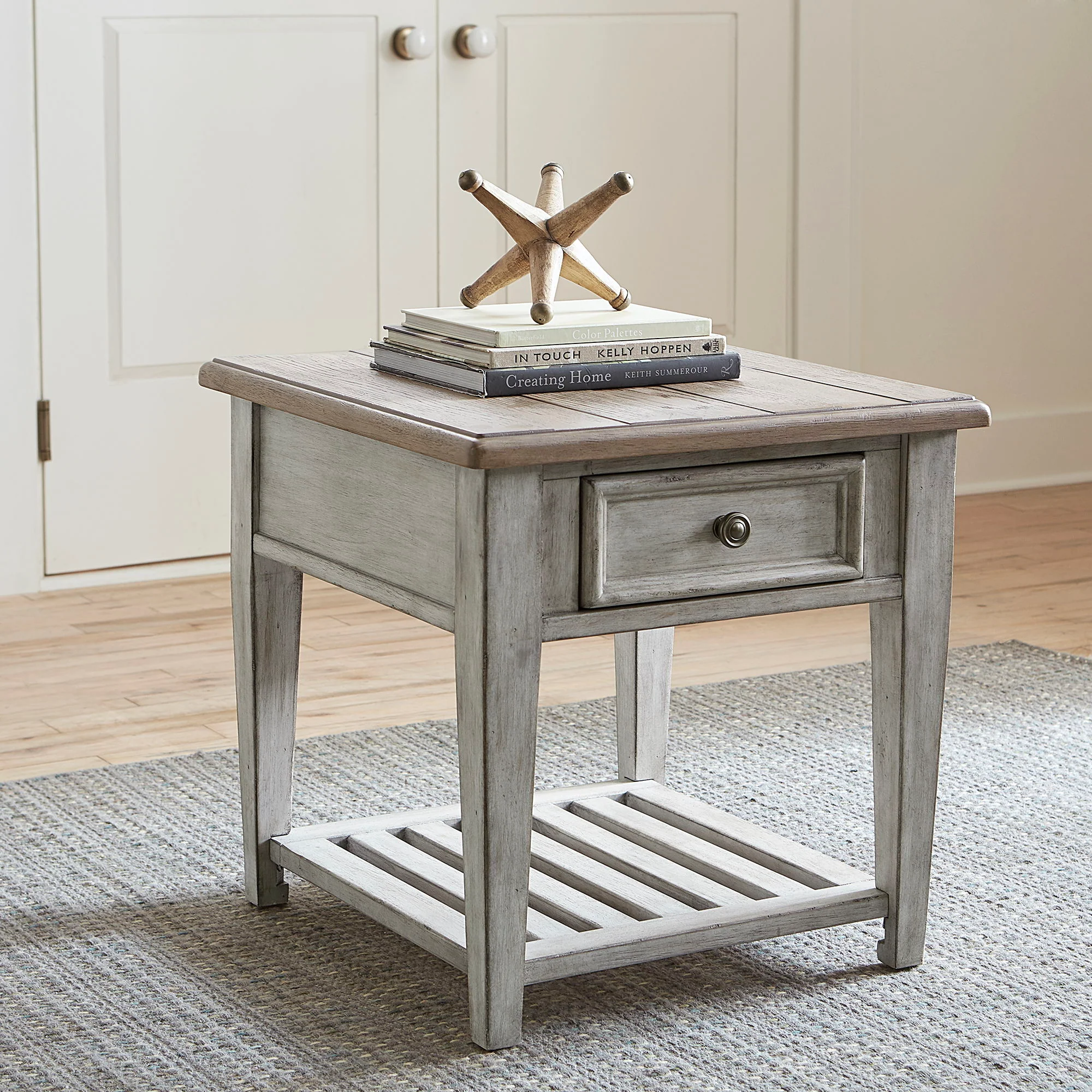 Heartland - Drawer End Table - Antique White / Tobacco Tops - Image 1