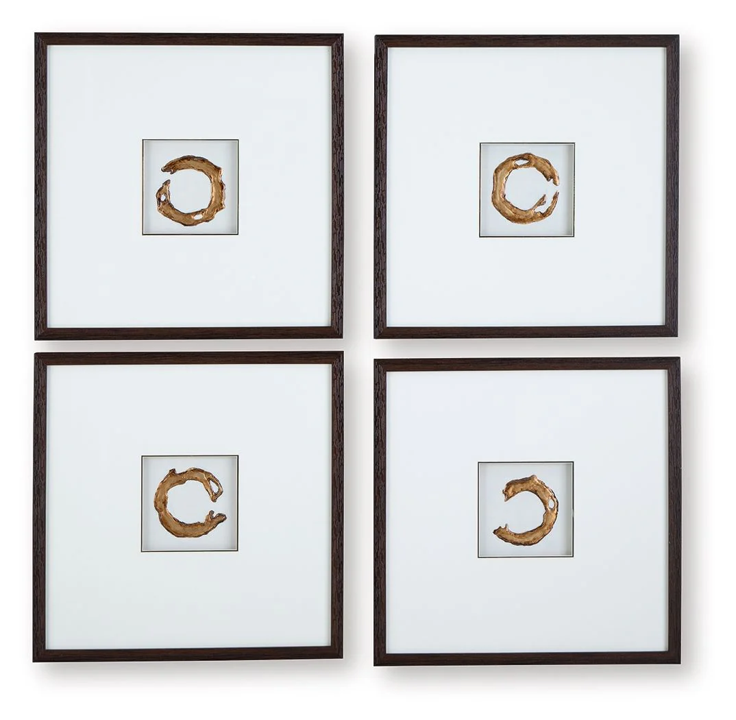 Dallbourne – Wall Art Set (Set of 4) – White / Gold Finish
