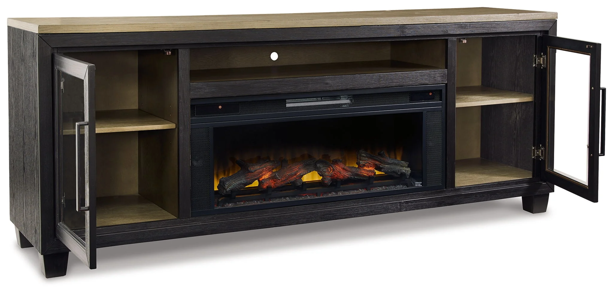 Foyland - 83" TV Stand With Electric Infrared Fireplace Insert - Black / Brown - Image 2