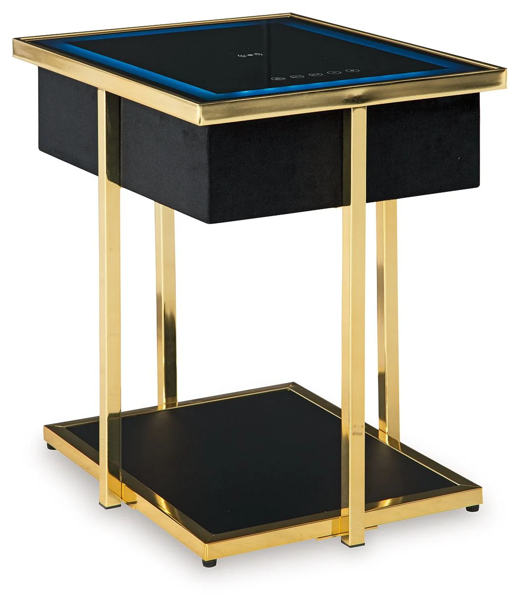 Rexwell – Accent Table With Speaker – Black / Gold Finish