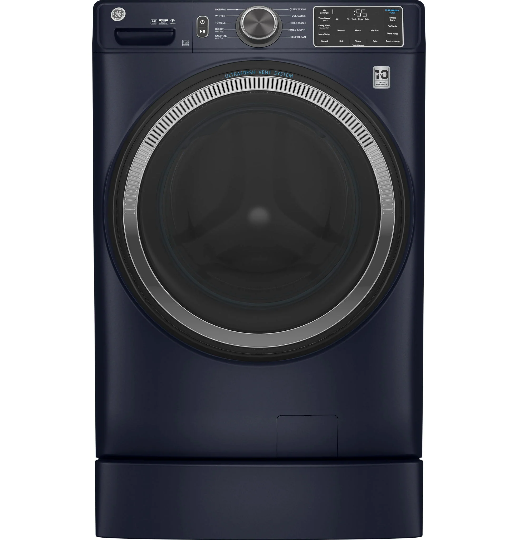 GE 4.8 Cubic Foot Front Load Washer - Sapphire Blue - Image 2
