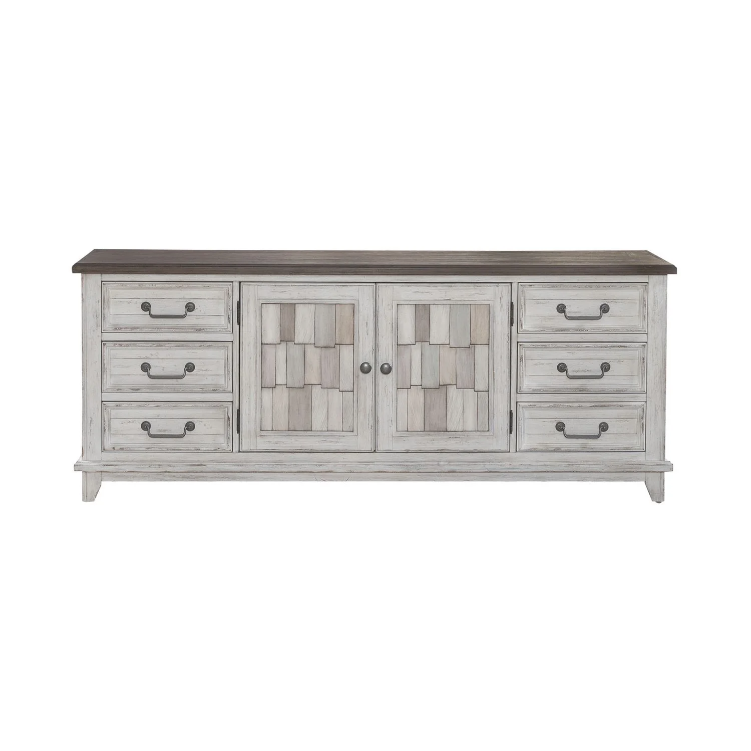 River Place - 75" Entertainment Console - Riverstone White & Tobacco - Image 2