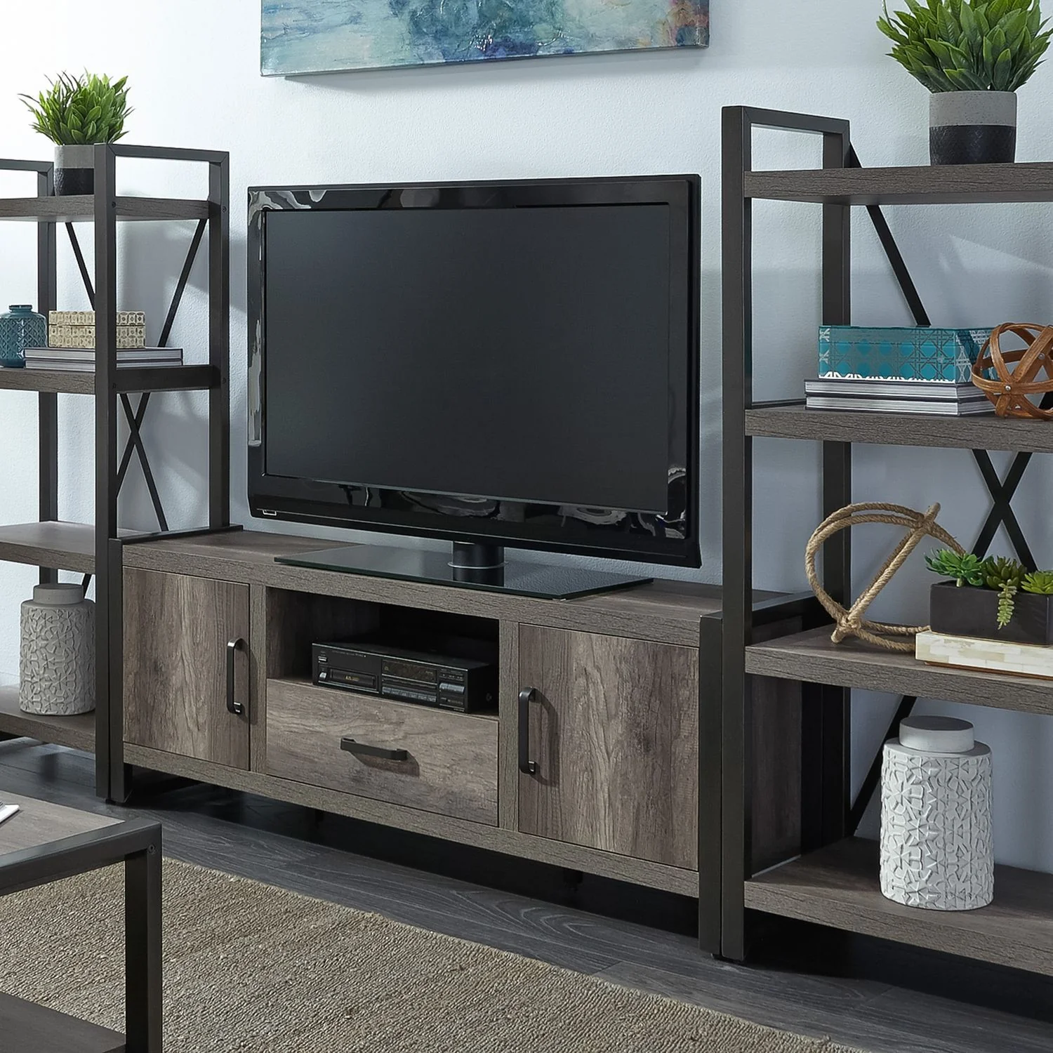 Tanners Creek - Entertainment Center With Piers - Dark Gray - Image 2