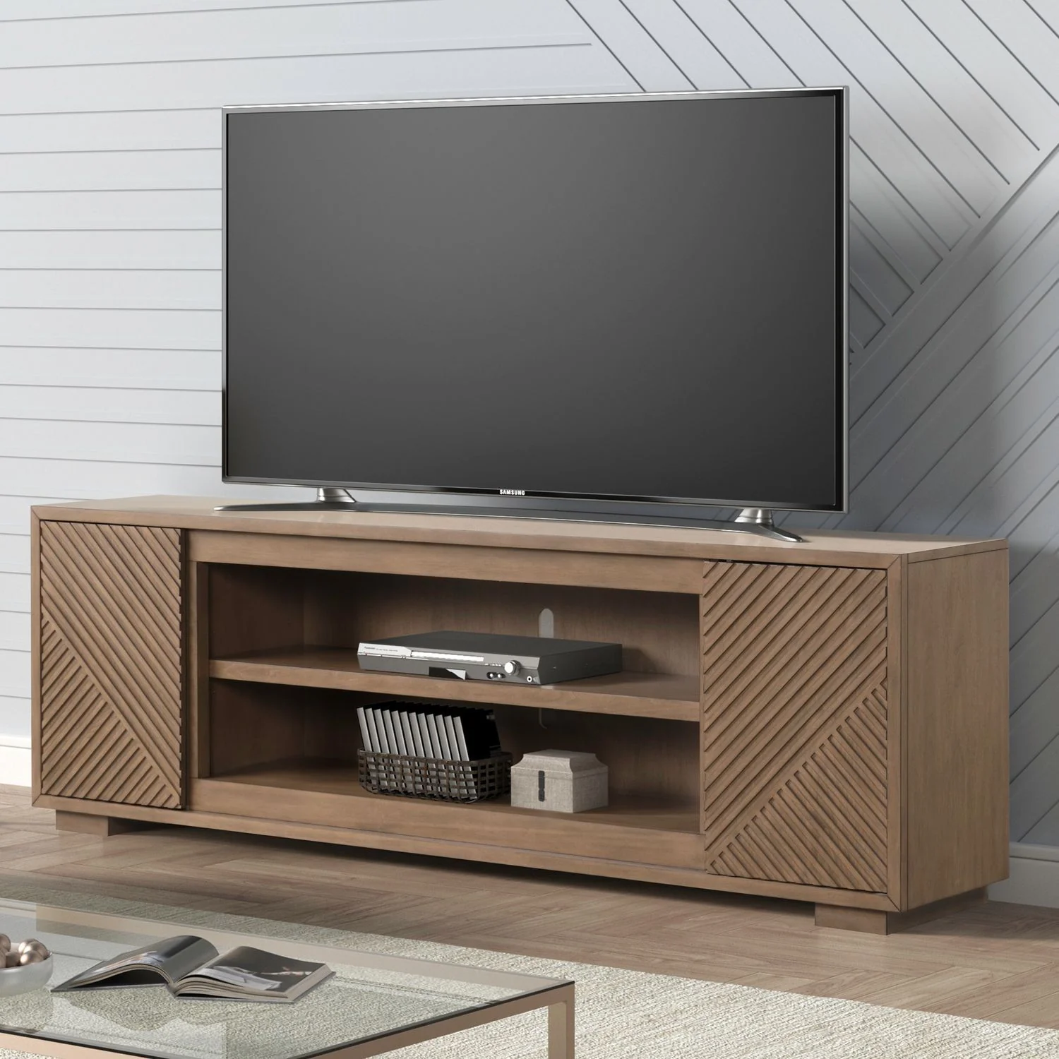 Fireplace TV Consoles – 84” Fireplace TV Console Multiplees – Light Brown
