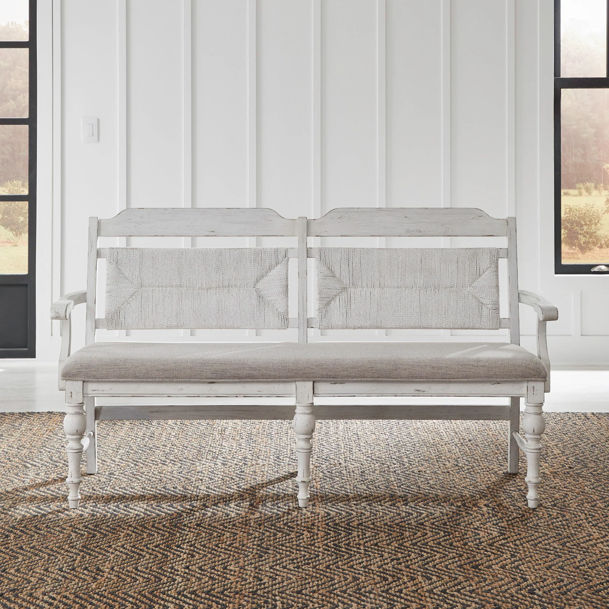 River Place – Panel Back Bench – Riverstone White & Tobacco