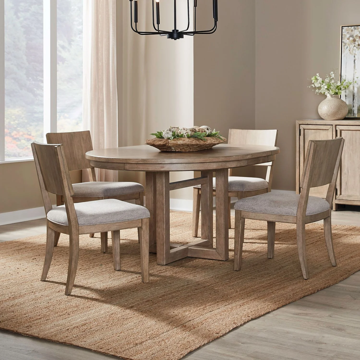 Proximity Place - 5 Piece Pedestal Table Set - Barley Buff - Image 1