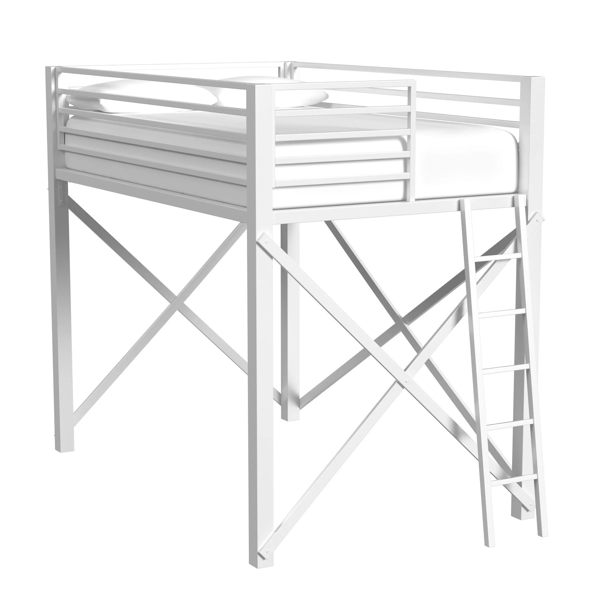 Talia - Full Loft Bed Posts, Ladder, Short Rails, Short X Bar And Hardware - White - Image 1