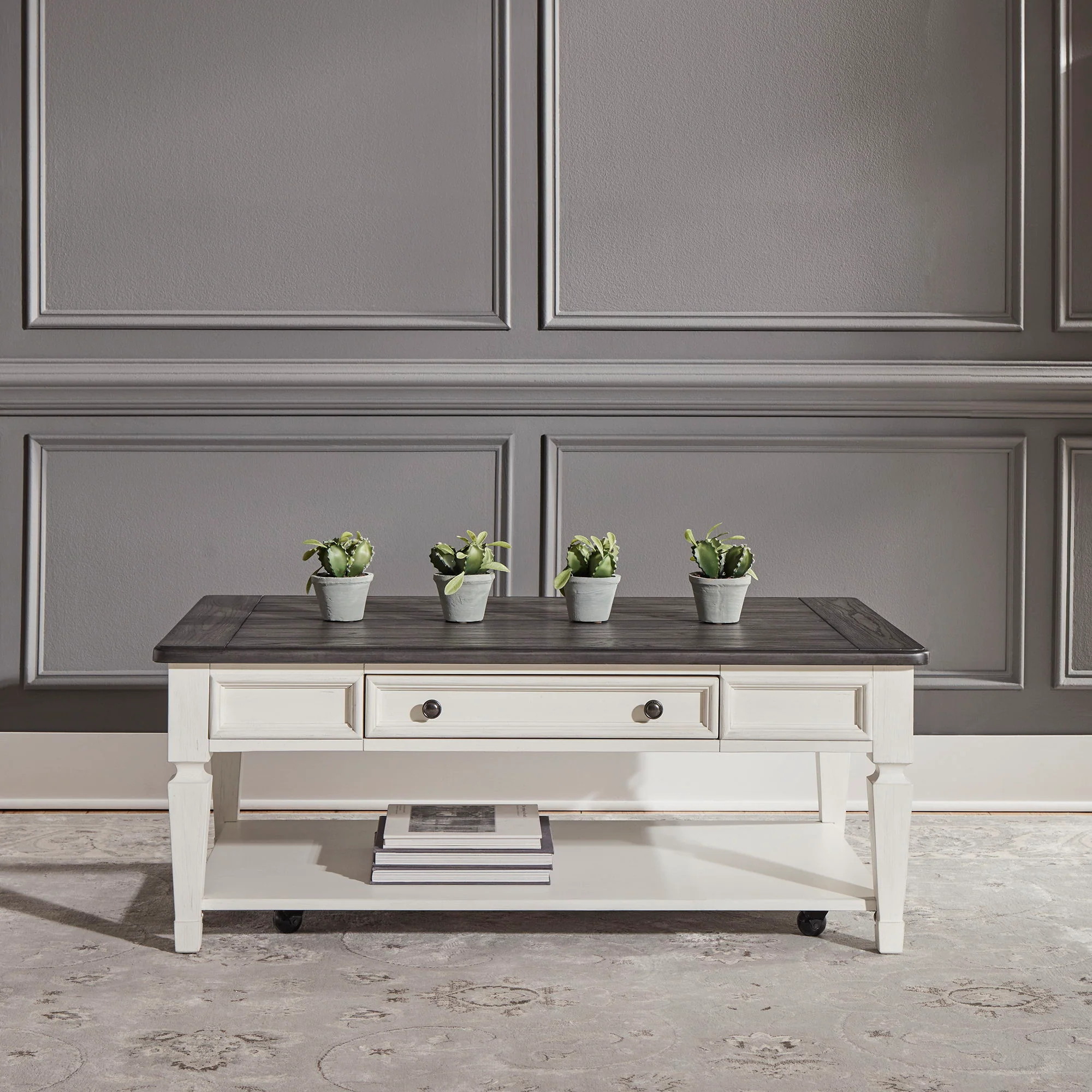 Allyson Park - 3 Piece Table Set - Wirebrushed White / Charcoal - Image 2
