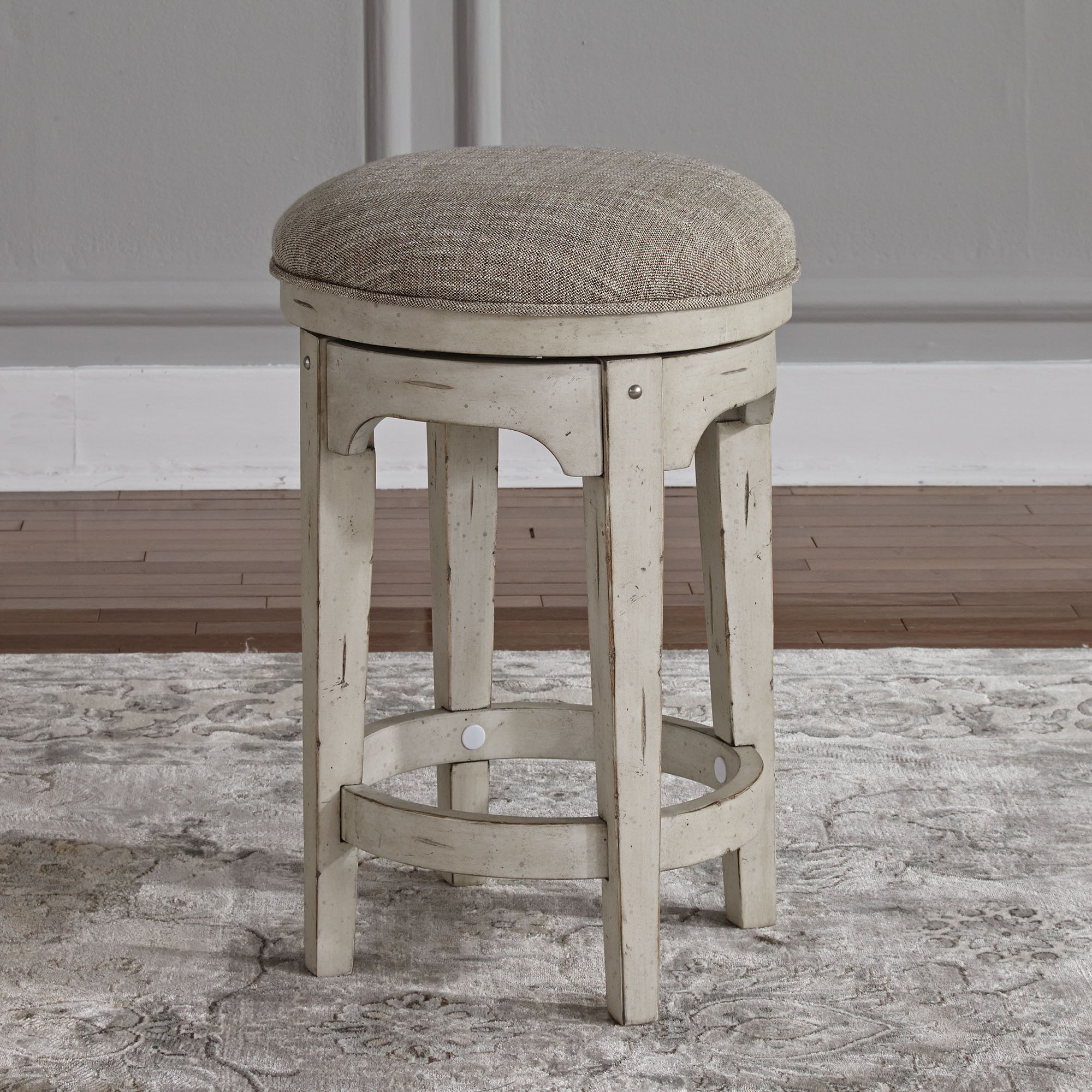 Morgan Creek - Console Swivel Stool - Antique White / Wirebrushed Tobacco Accents - Image 2