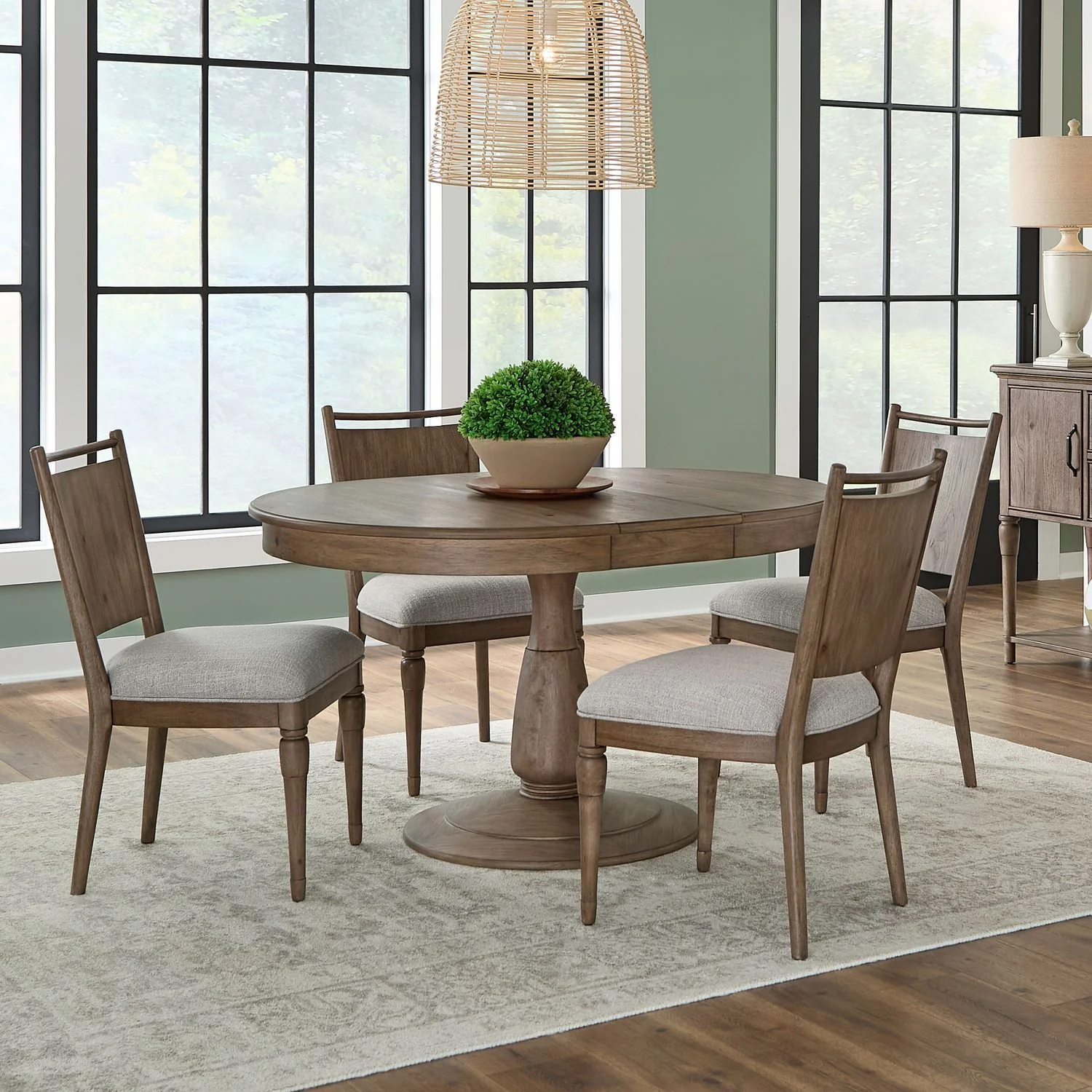 Hickory Grove – 5 Piece Pedestal Table Set – Heirloom Brown