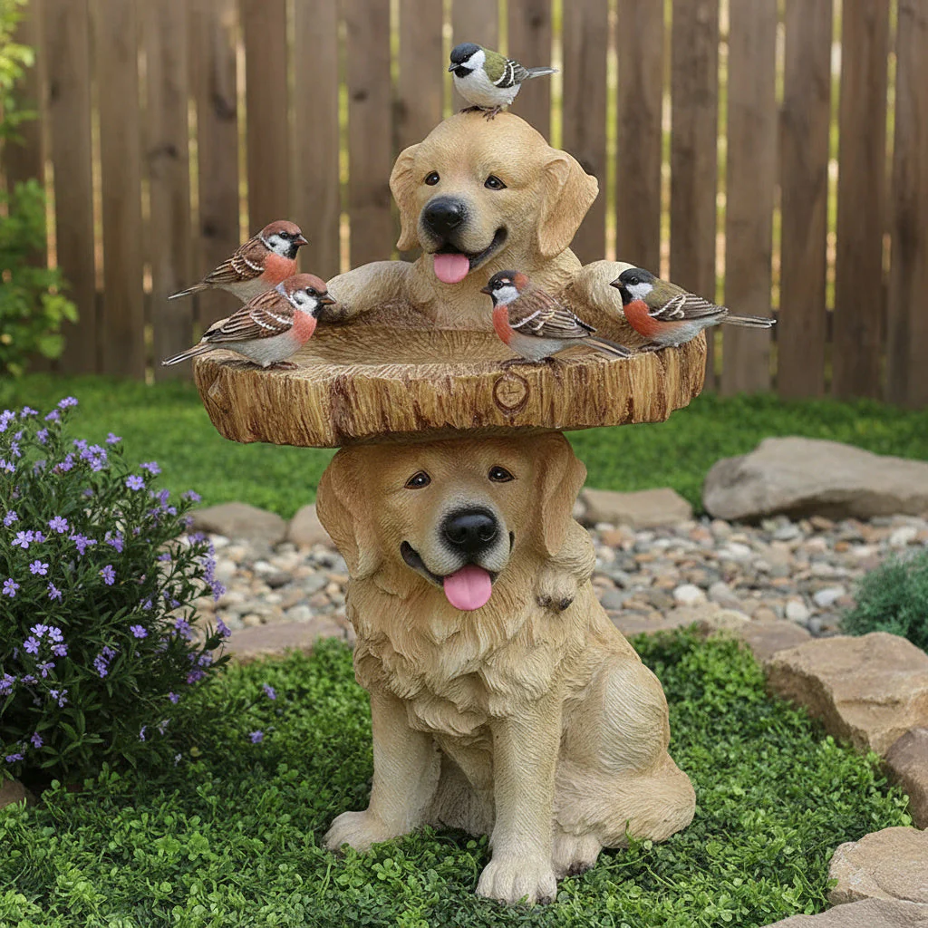 Golden Retriever Puppy Bird Bath Garden Statue - Image 2