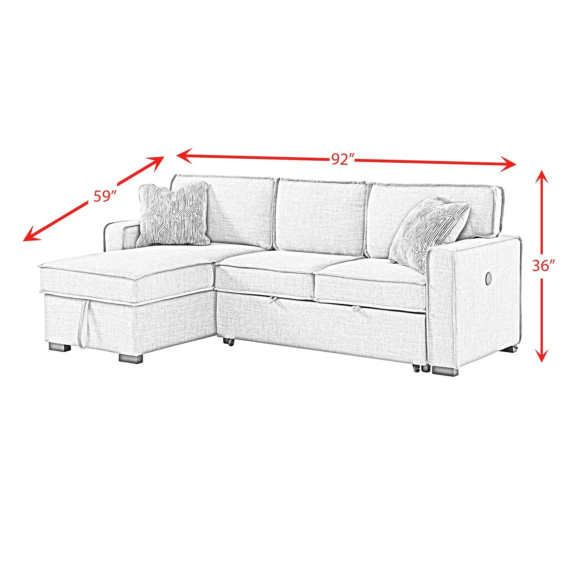 Caracas - Sectional RHF Loveseat With Pull Bed, Drop Table & USB - Palmer Steel - Image 2
