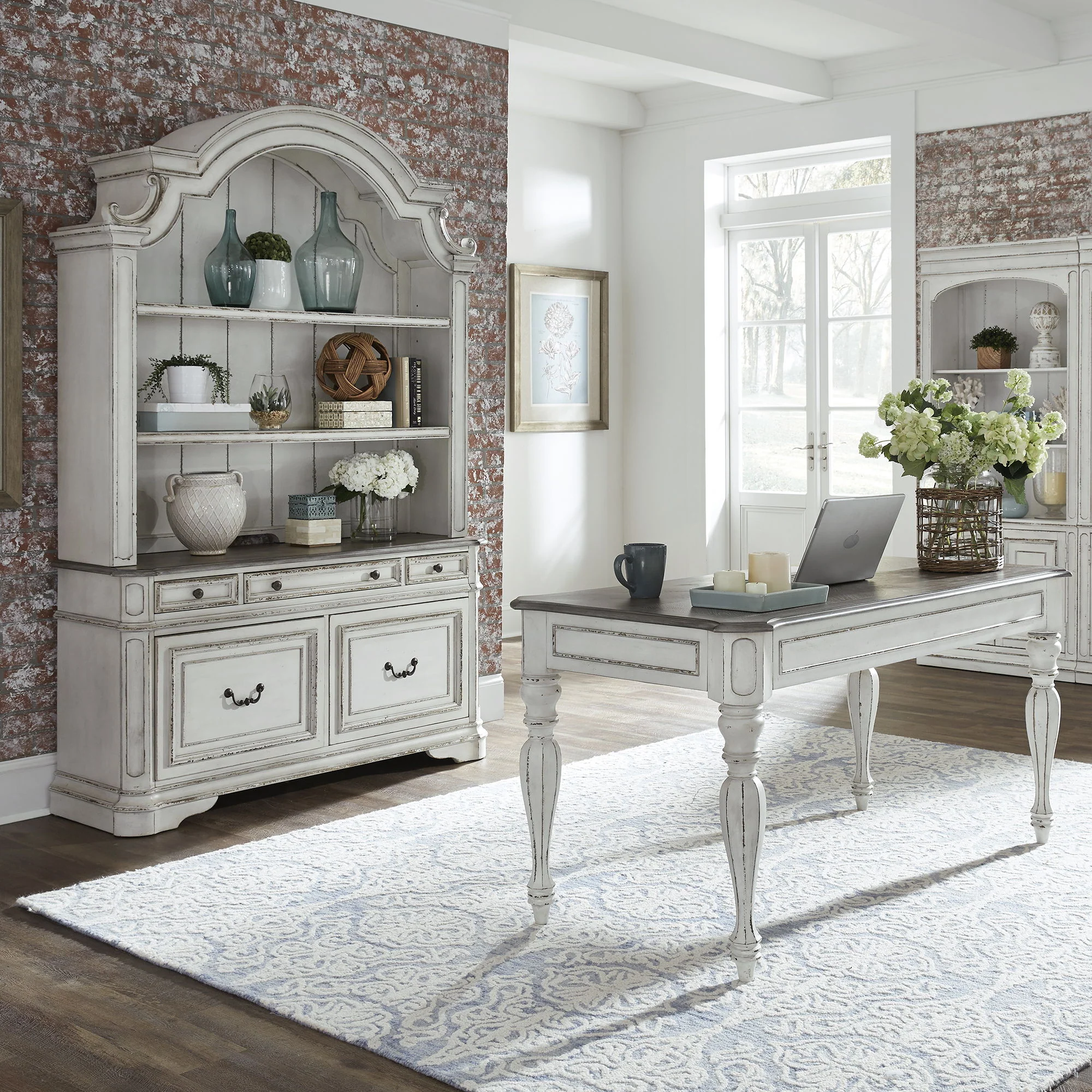 Magnolia Manor - 3 Piece Home Office Set (Desk & Hutch) - Antique White - Image 1