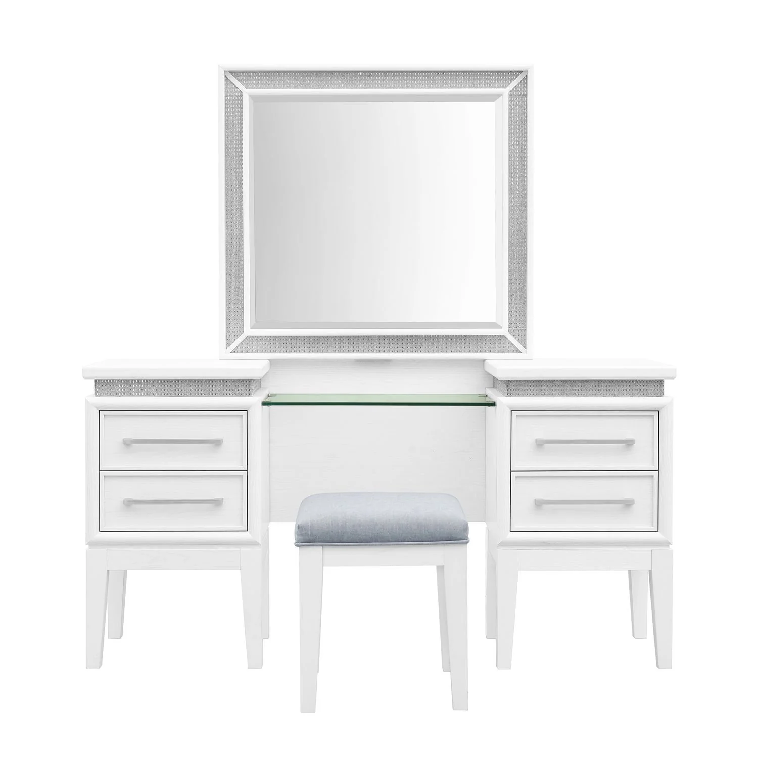 Reflections - 3 Piece Vanity Set - Pearl White & Rhinestone - Image 2
