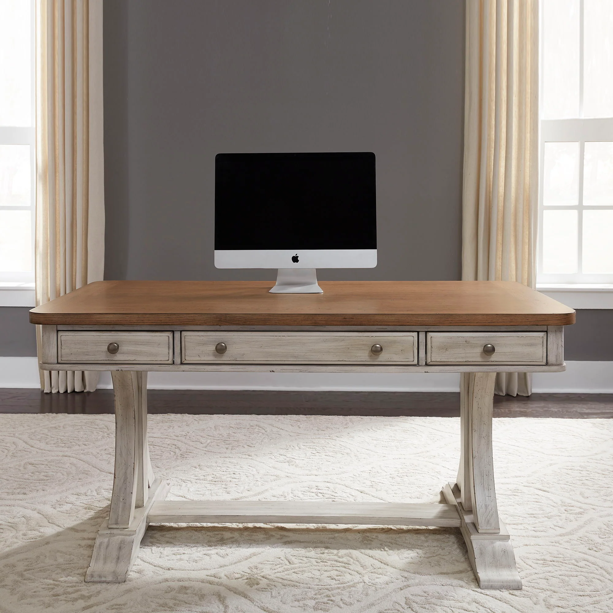 Farmhouse Reimagined – Writing Desk – Antique White / Chestnut Tops