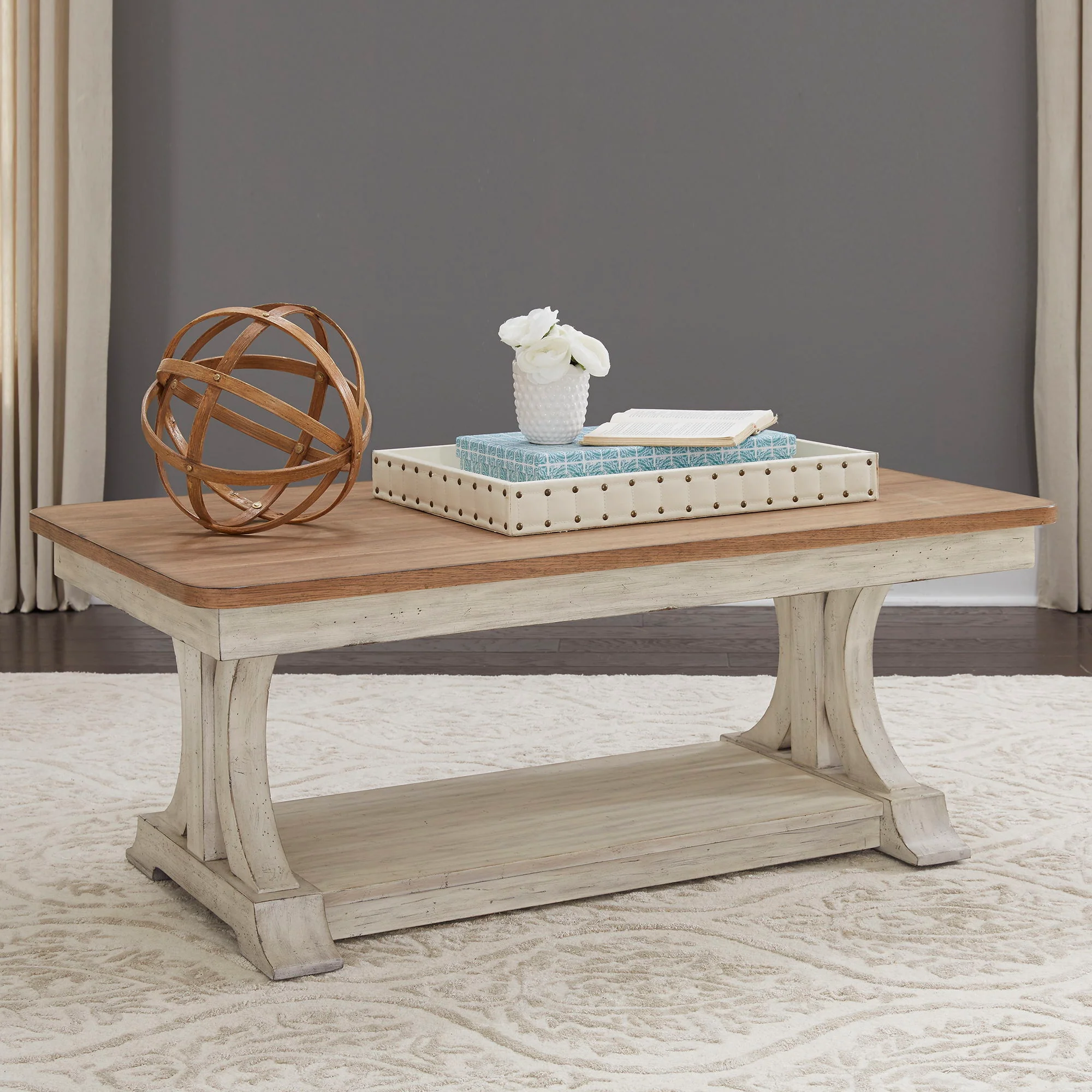 Farmhouse Reimagined - 3 Piece Table Set (1 Cocktail 2 End Tables) - Antique White / Chestnut Tops - Image 2