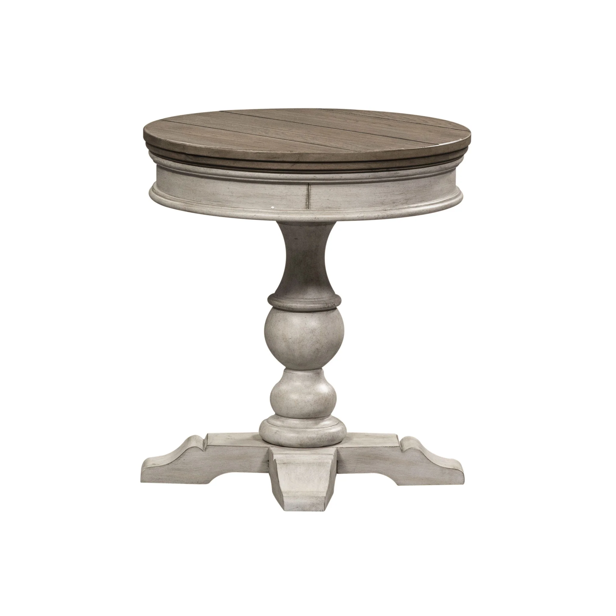 Heartland - Round Pedestal Chair Side Table - Antique White / Tobacco Tops - Image 3