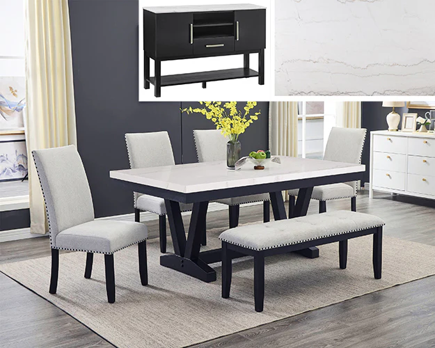 Varley Marble Tbl/Side Chairs,bench