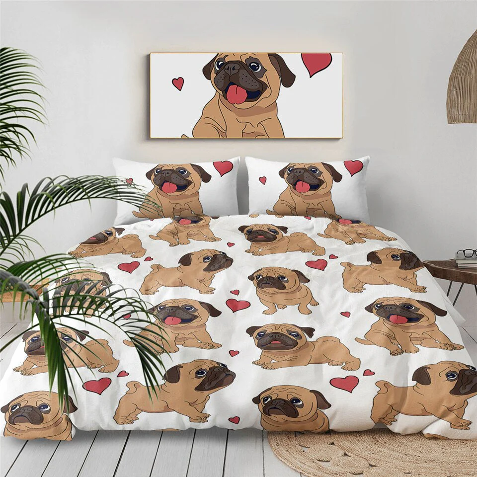 3pcs Hippie Pug Puppy Cartoon Comfortable Duvet Cover Bedding Set - Image 2