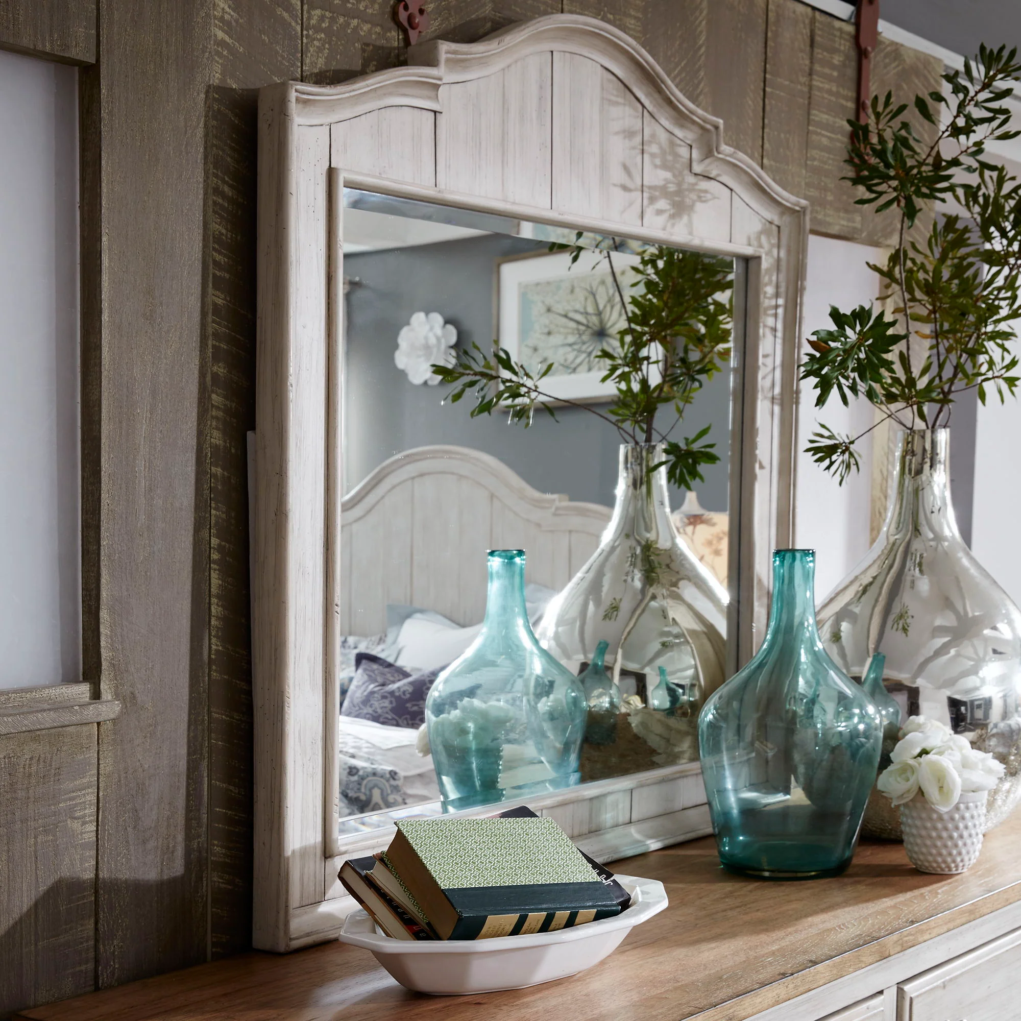 Farmhouse Reimagined - Mirror - Antique White / Chestnut Tops - Image 1