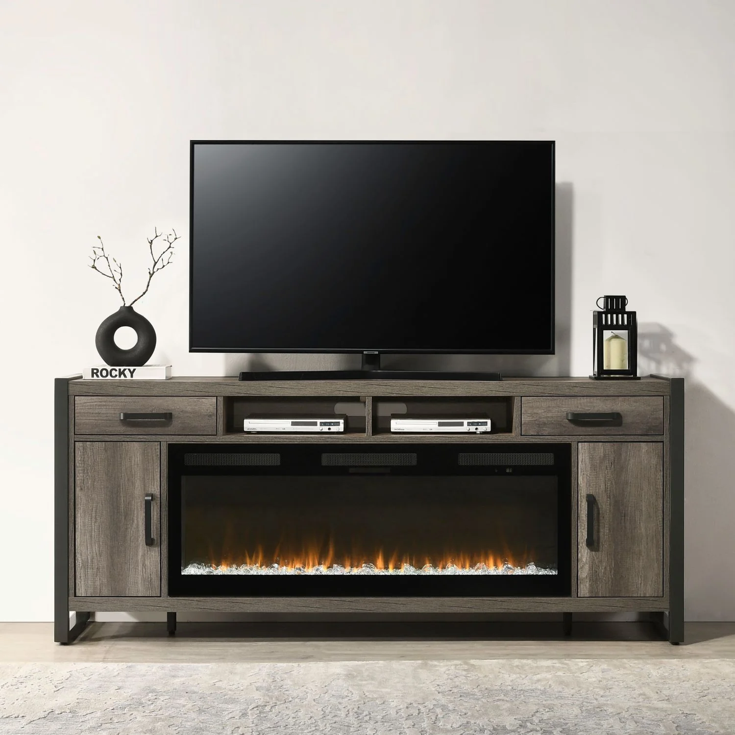 Fireplace TV Consoles – 686 78″ Console With Fire FTS – Brown