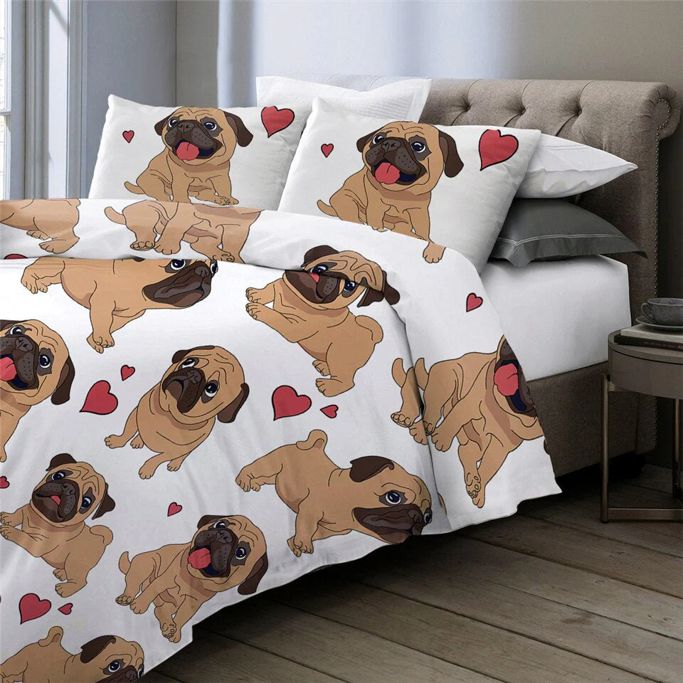 3pcs Hippie Pug Puppy Cartoon Comfortable Duvet Cover Bedding Set - Image 3