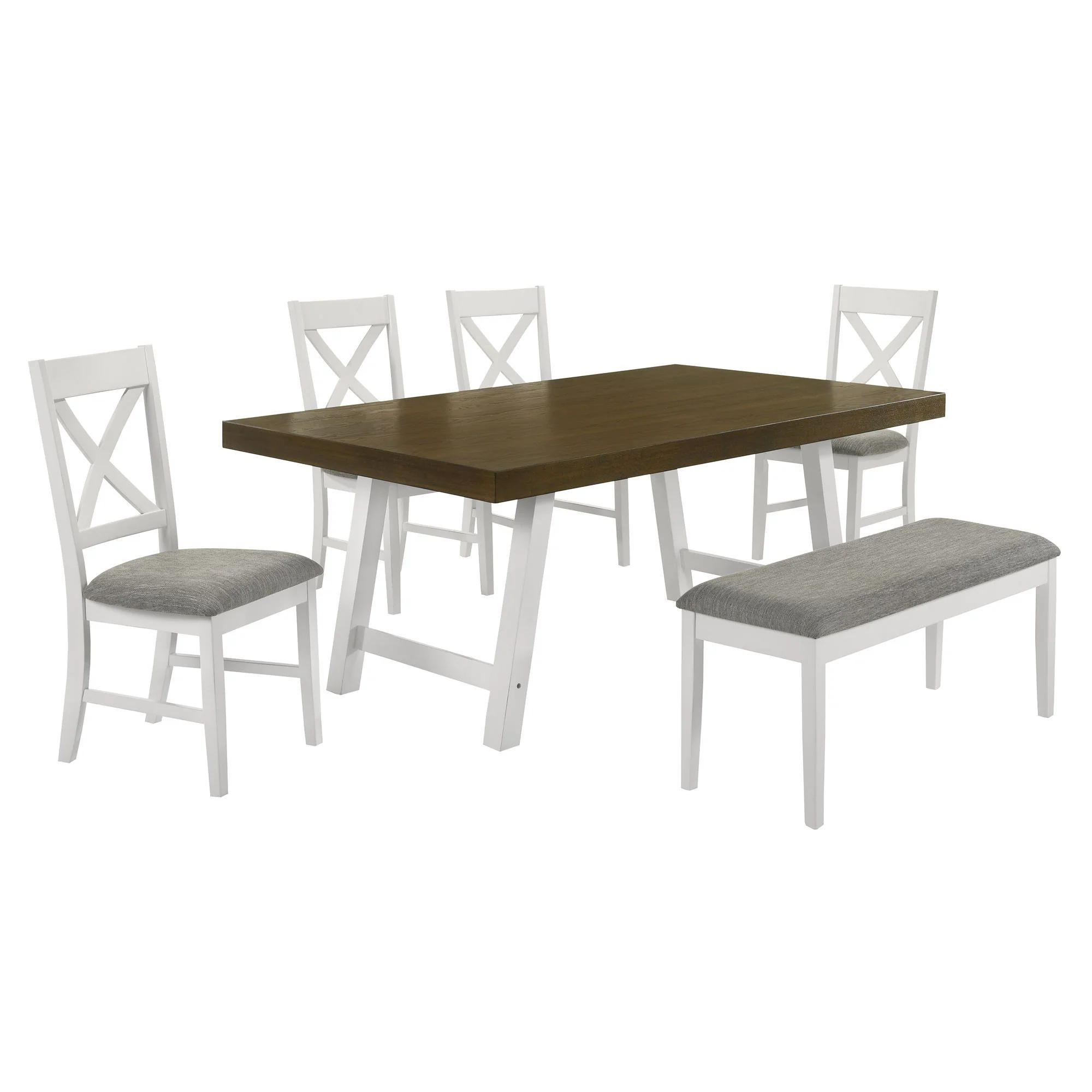 Summerville – 6 Piece Dining Set With Table, 4 Chairs, And Bench – Oak And Antique White
