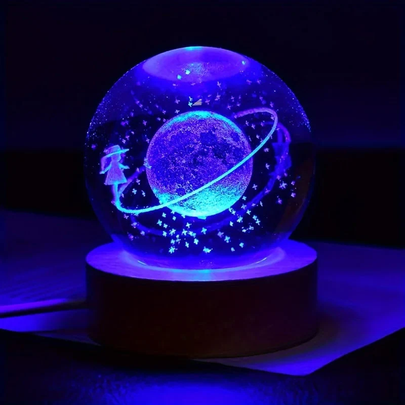 Dreamy Galaxy 3D Planets Lighted Glass Sphere - Image 1