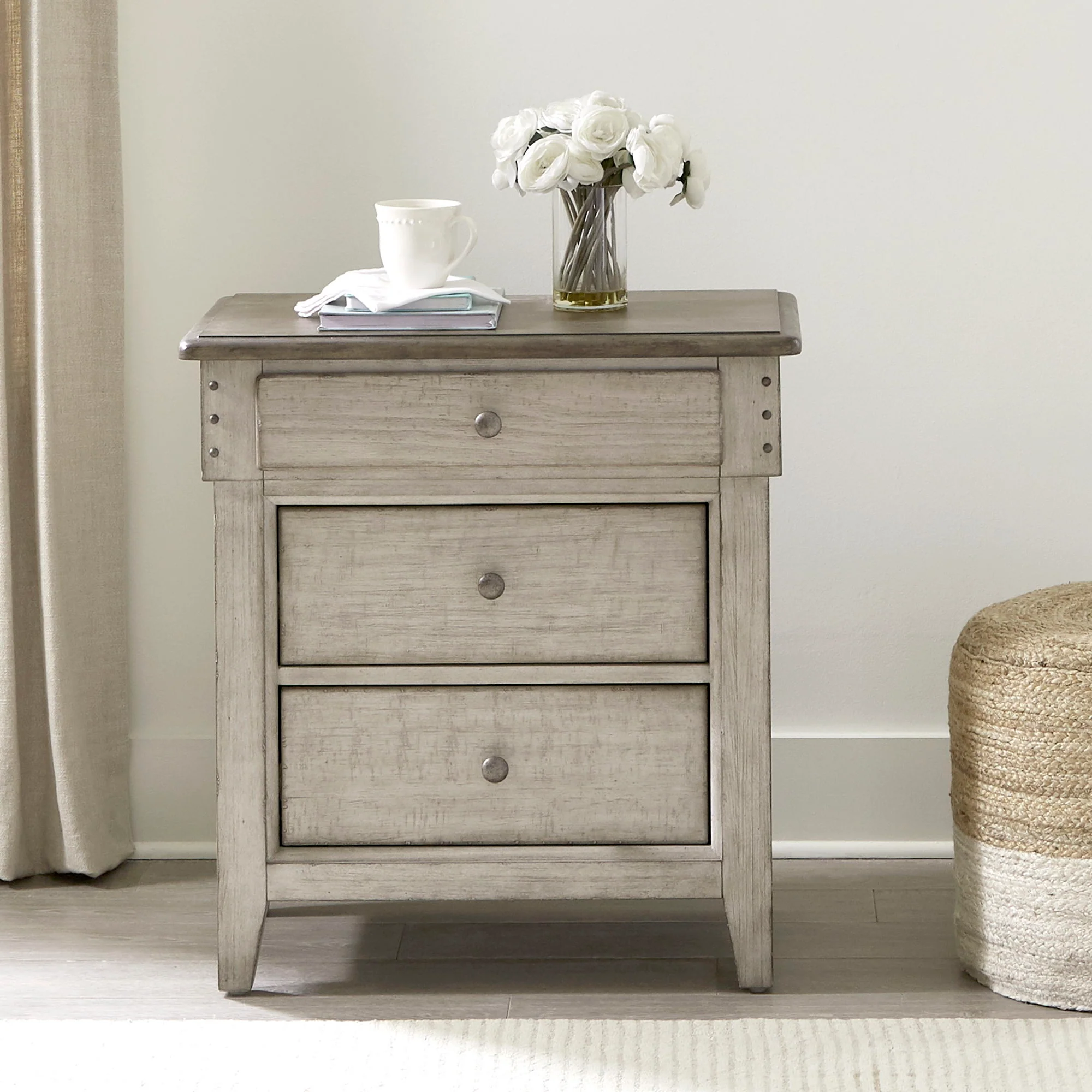 Ivy Hollow - 3 Drawer Nightstand With Charging Station - Weathered Linen / Dusty Taupe - Image 1