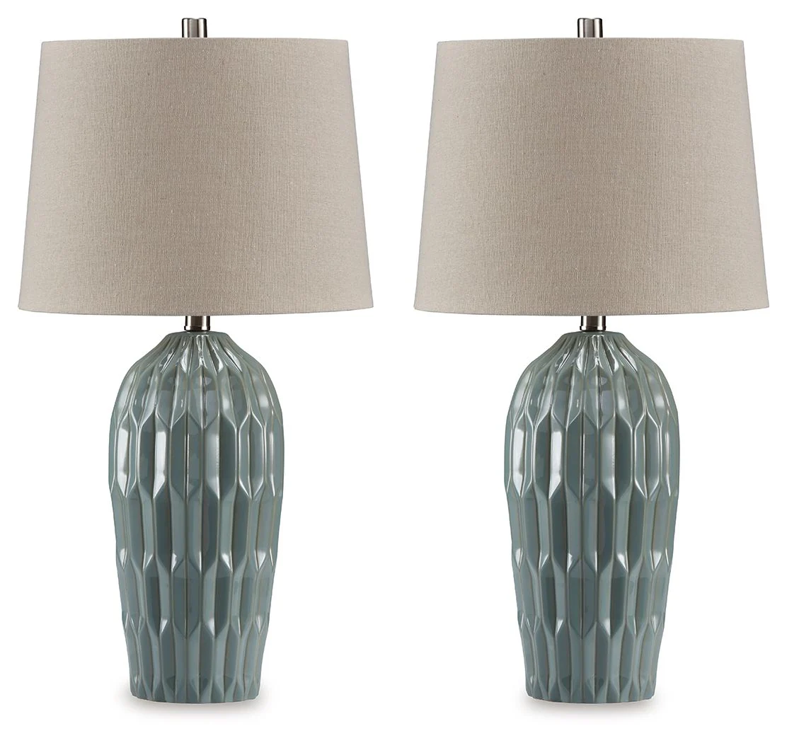 Hadbury – Ceramic Table Lamp (Set of 2) – Pale Blue / Teal