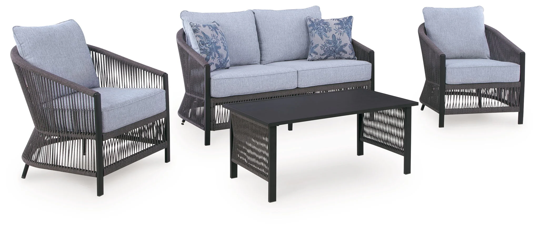 Bridges Beach - Loveseat, Lounge Chairs, Table Set (Set of 4) - Gray - Image 1