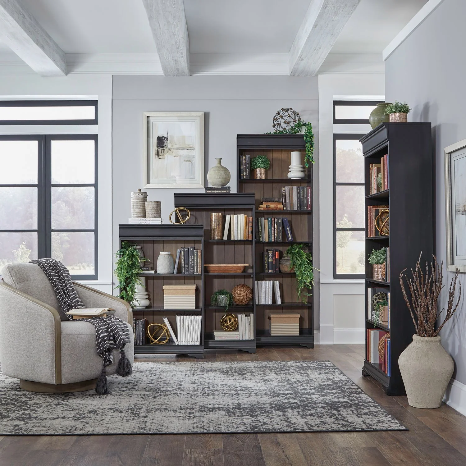 Meritage - 4 Piece Stepped Bookcase Wall Set - Aged Charcoal - Image 1