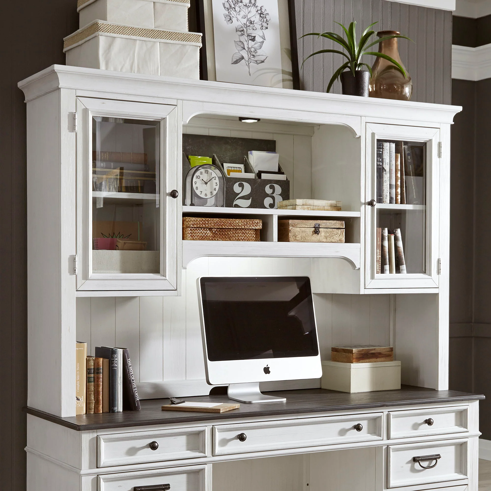 Allyson Park – Jr Executive Credenza Hutch – Wirebrushed White / Charcoal