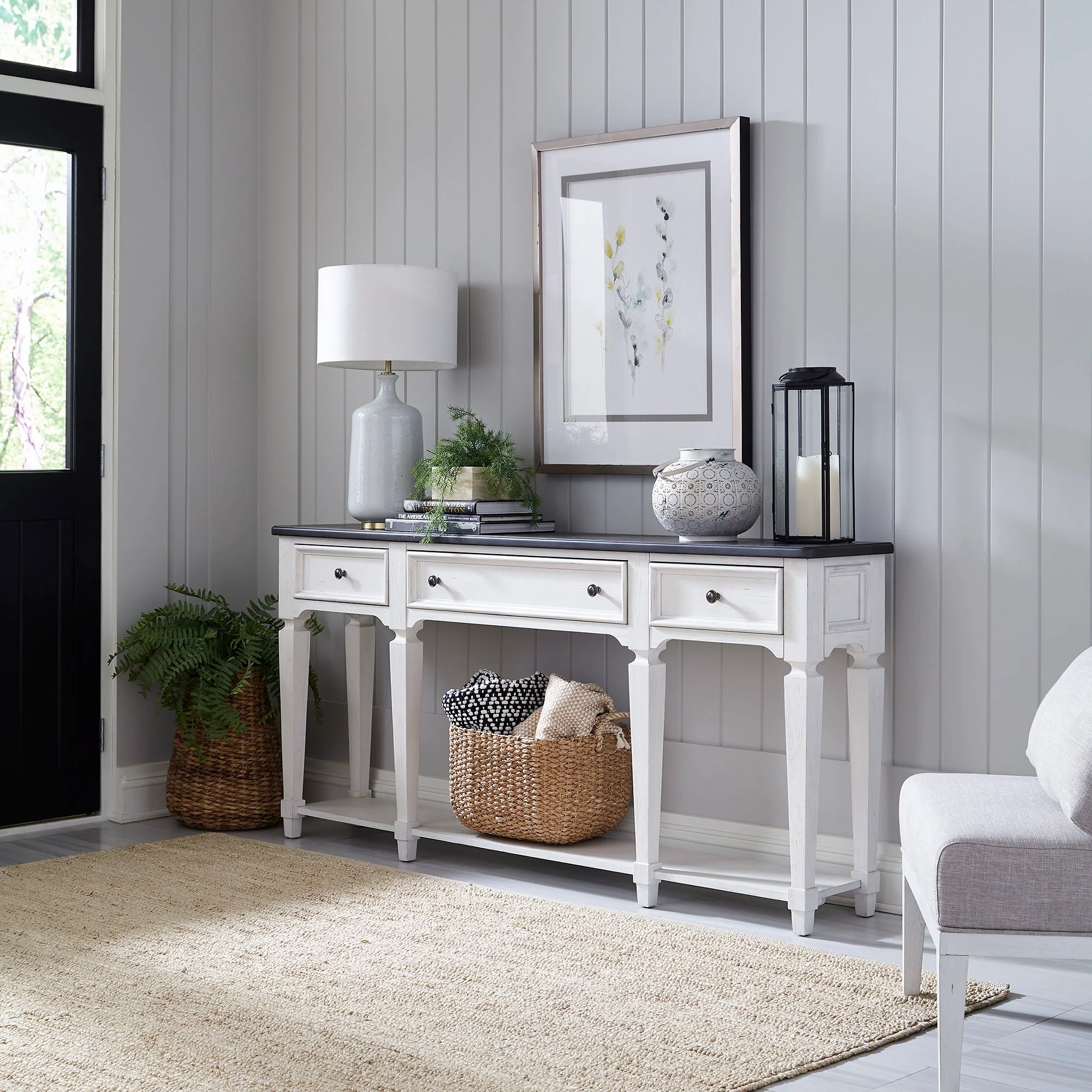 Allyson Park – Hall Table – Wirebrushed White / Charcoal