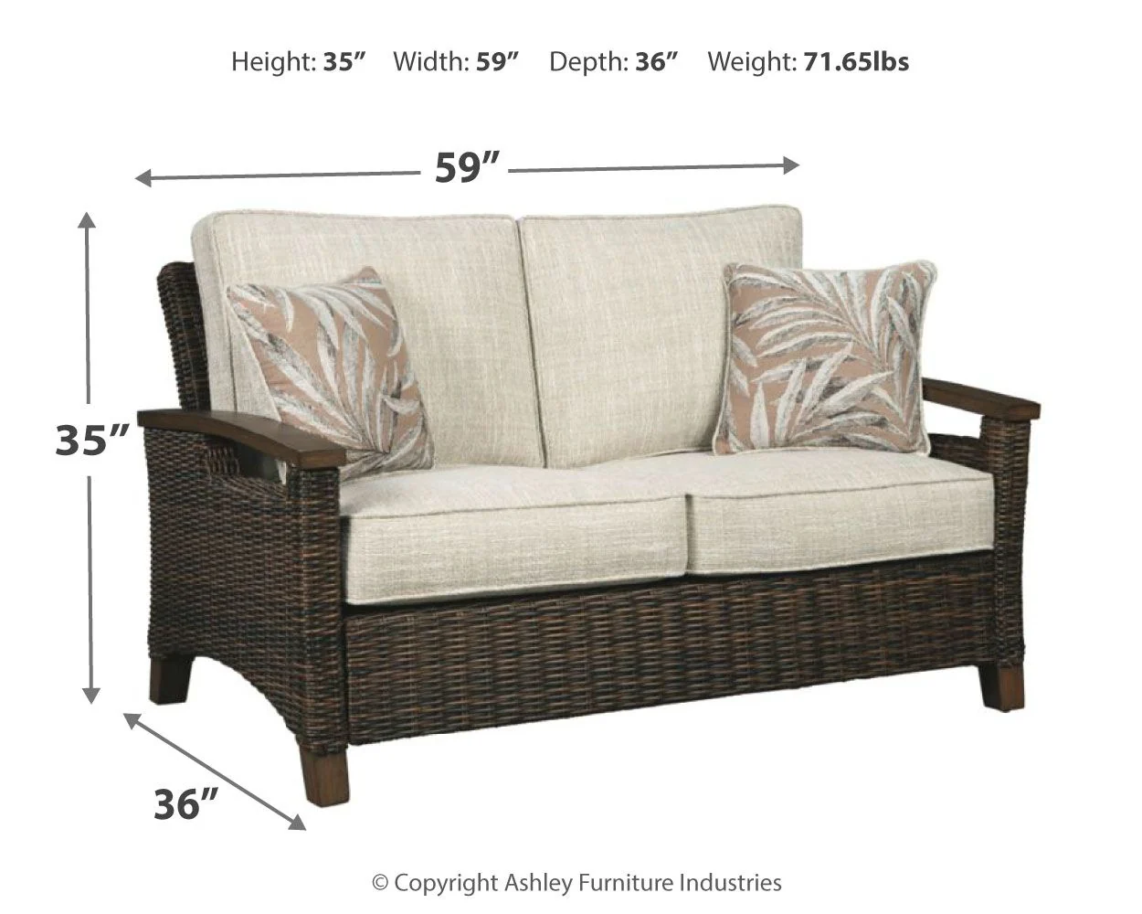 Paradise Trail - Loveseat w/Cushion - Medium Brown - Image 2