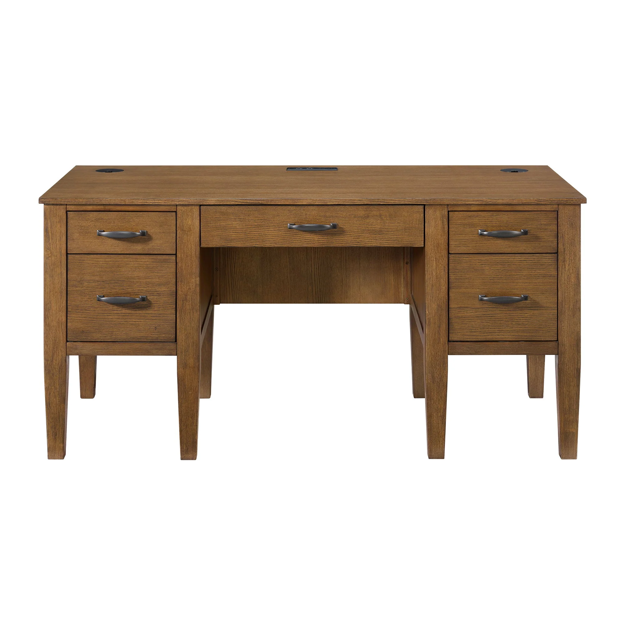 Portico - Half Pedestal Desk With Power / USB - Brown Oak - Image 2