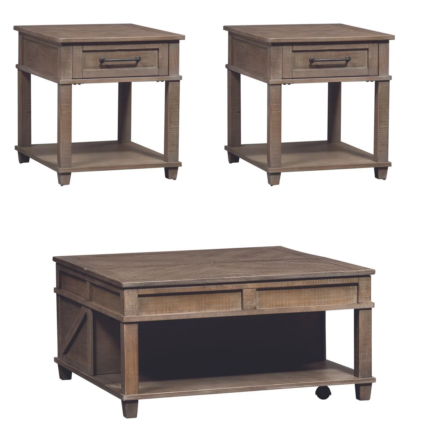 Parkland Falls - 3 Piece Table Set (1 Lift Top Cocktail Table 2 End Tables) - Weathered Taupe - Image 2