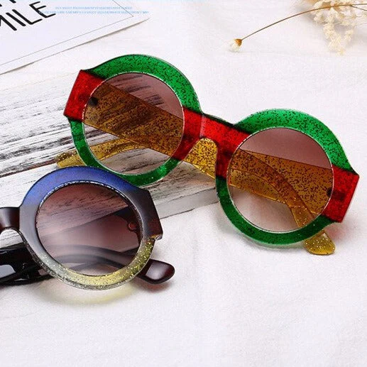 Designer Red Green Black Circle Sun Glasses - Image 1