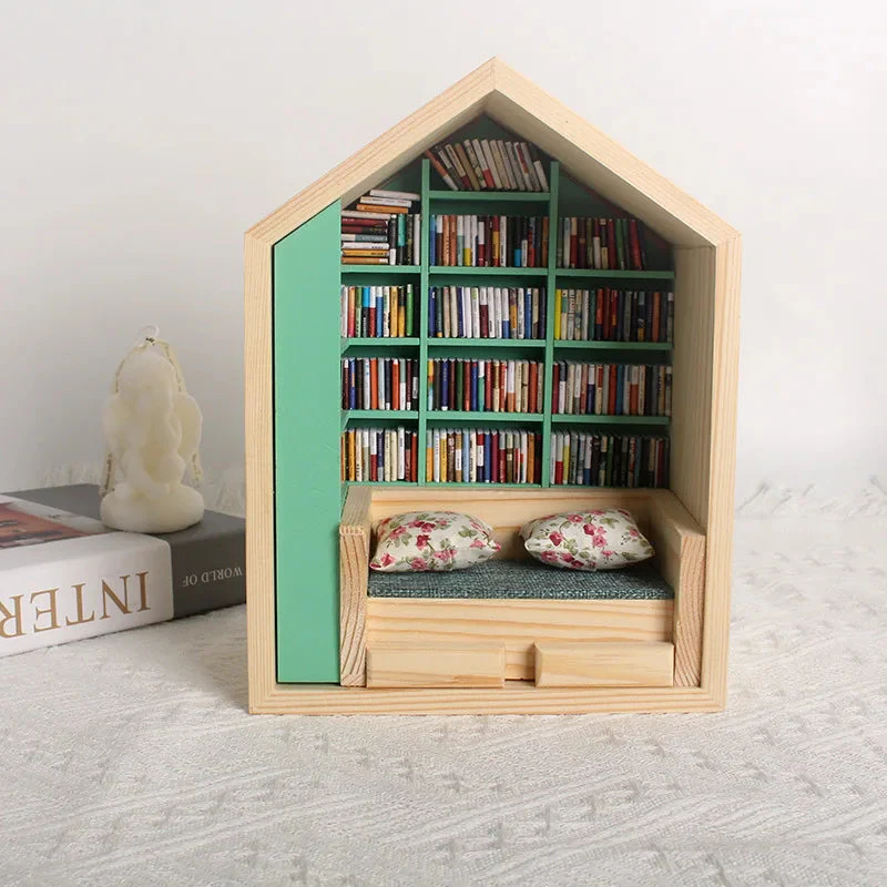 Wooden Library House Reading Nook Miniature - Image 3