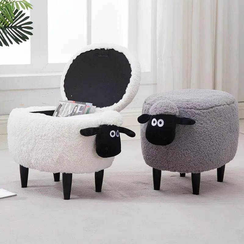 Fluffy Sheep Ottoman Organizer with Storage - Image 3