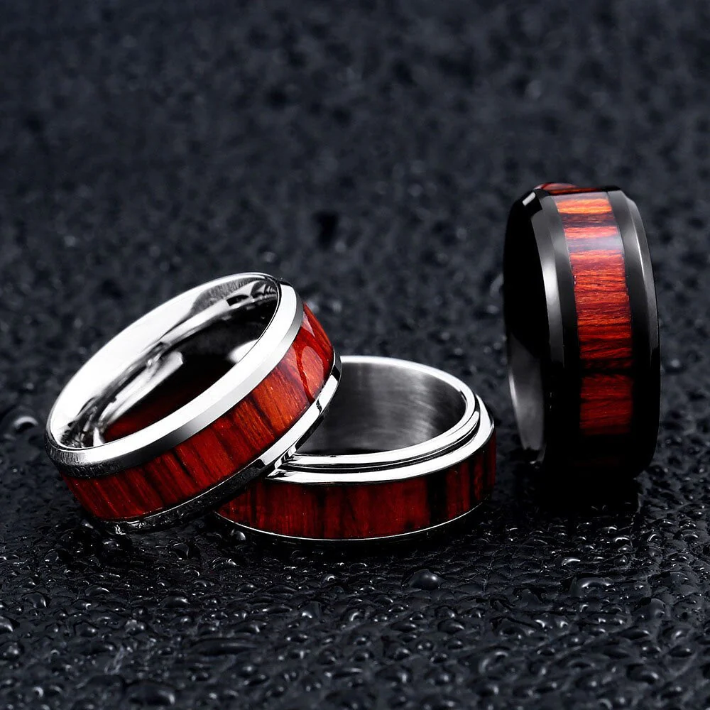 Titanium Stainless High Polished Red Woodiness Rings - Image 1