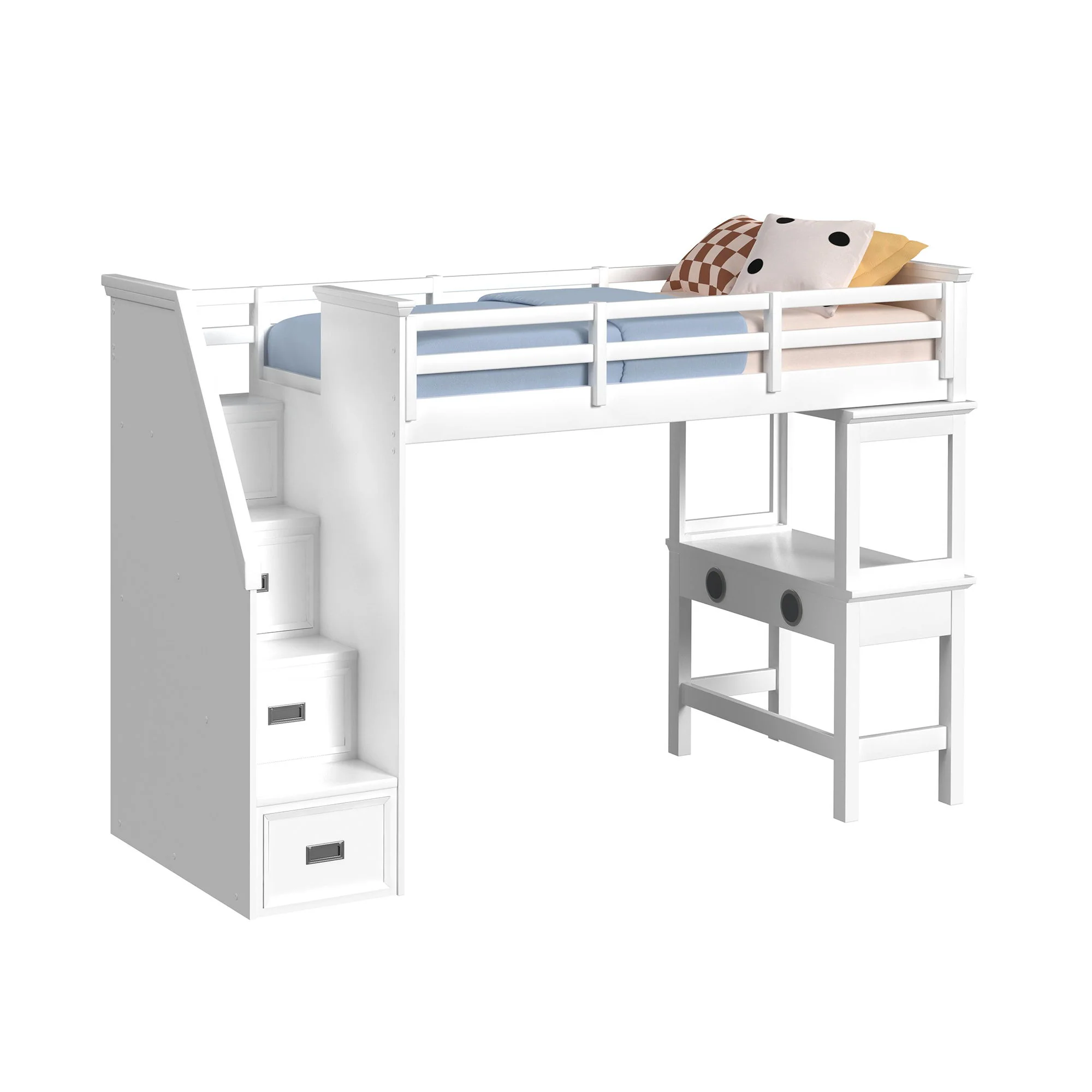 Hampton Kids – Loft Bed With Staircase And Desk With Speaker