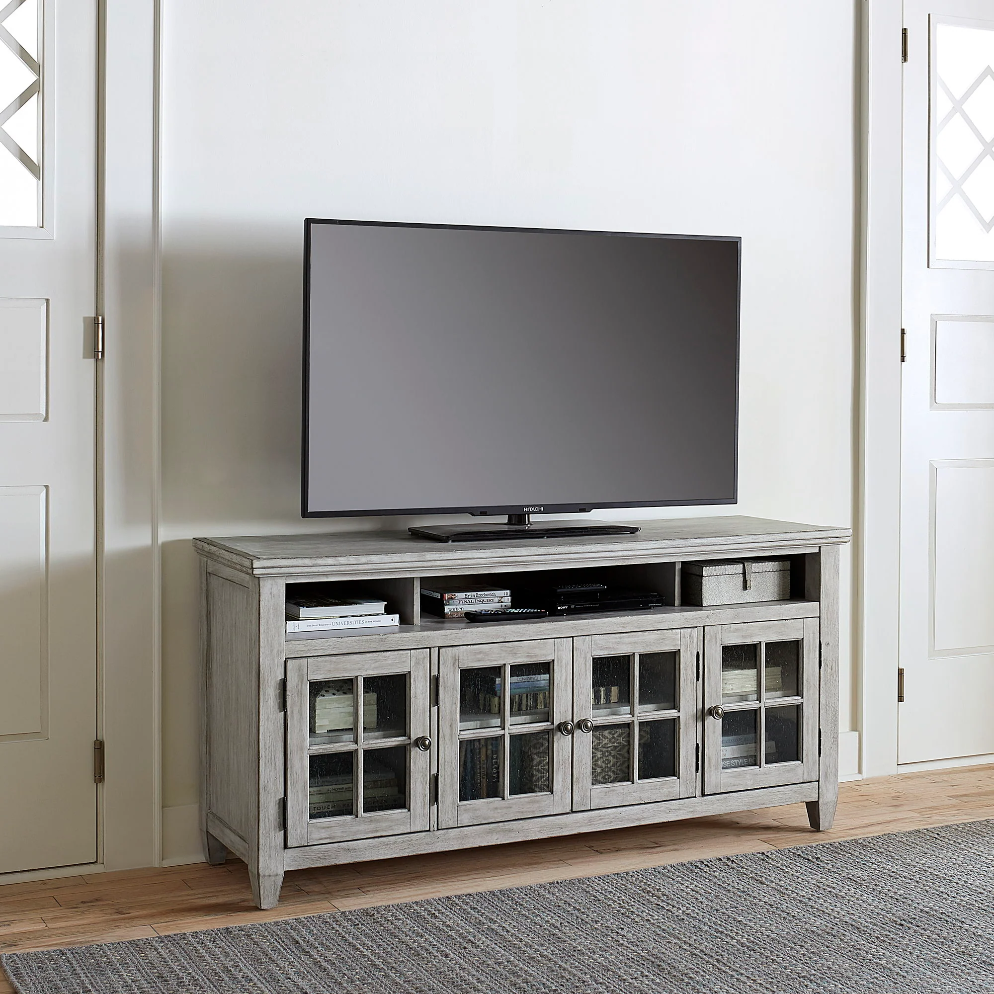 Heartland – Entertainment TV Stand – Antique White / Tobacco Tops