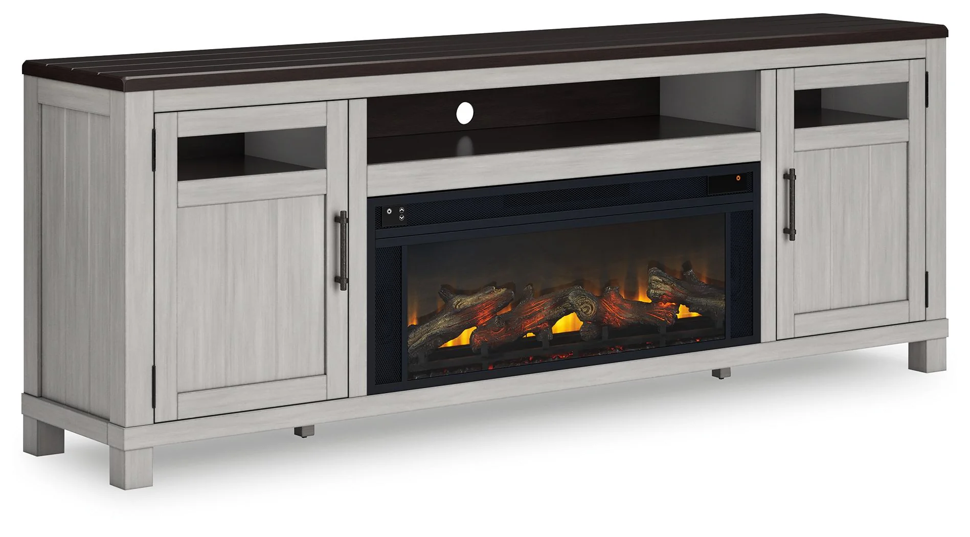 Darborn – 88″ TV Stand With Electric Infrared Fireplace Insert – Gray / Brown